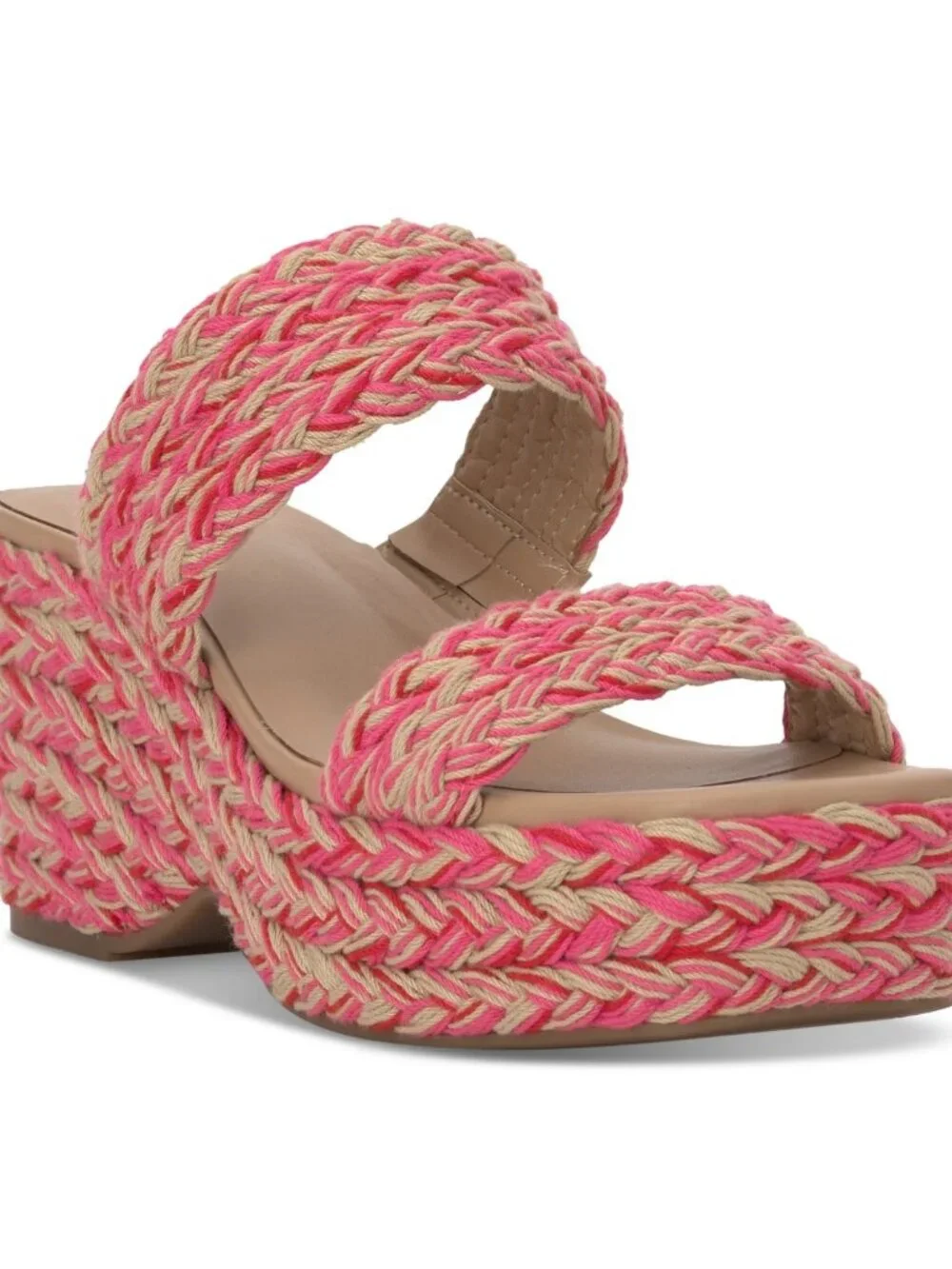 On 34th Norina Pink Multi Raffia Platform Wedge Sandals Women’s Size 9M